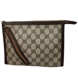 Authentic Gucci Beige and Brown GG Canvas Toiletry Pouch Small